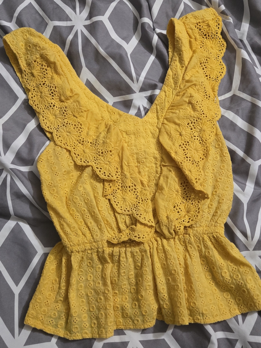 Sunflower Yellow Eyelet Ruffle Peplum Top
